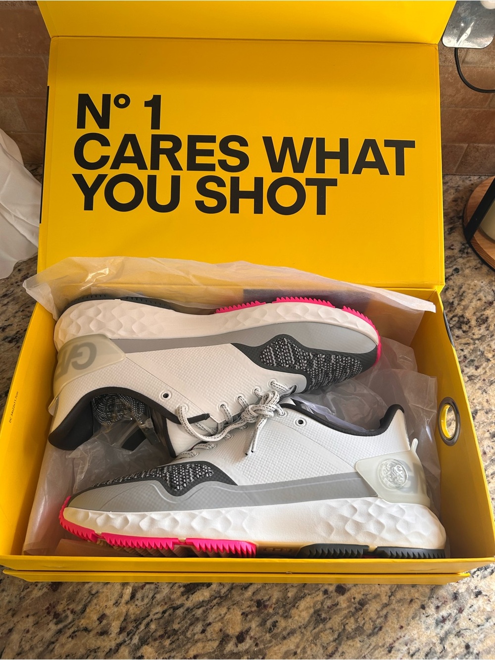 G/FORE MG4+ Strippled Men's or Womens White Golf Shoes with Pink and Gray  NWB